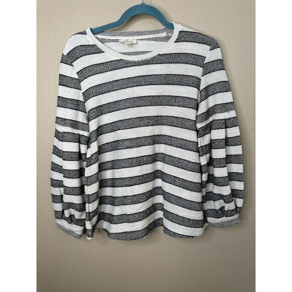 Style & Co Womens Black Striped Sweater Small Long sleeve balloon pullover round - Picture 2 of 7